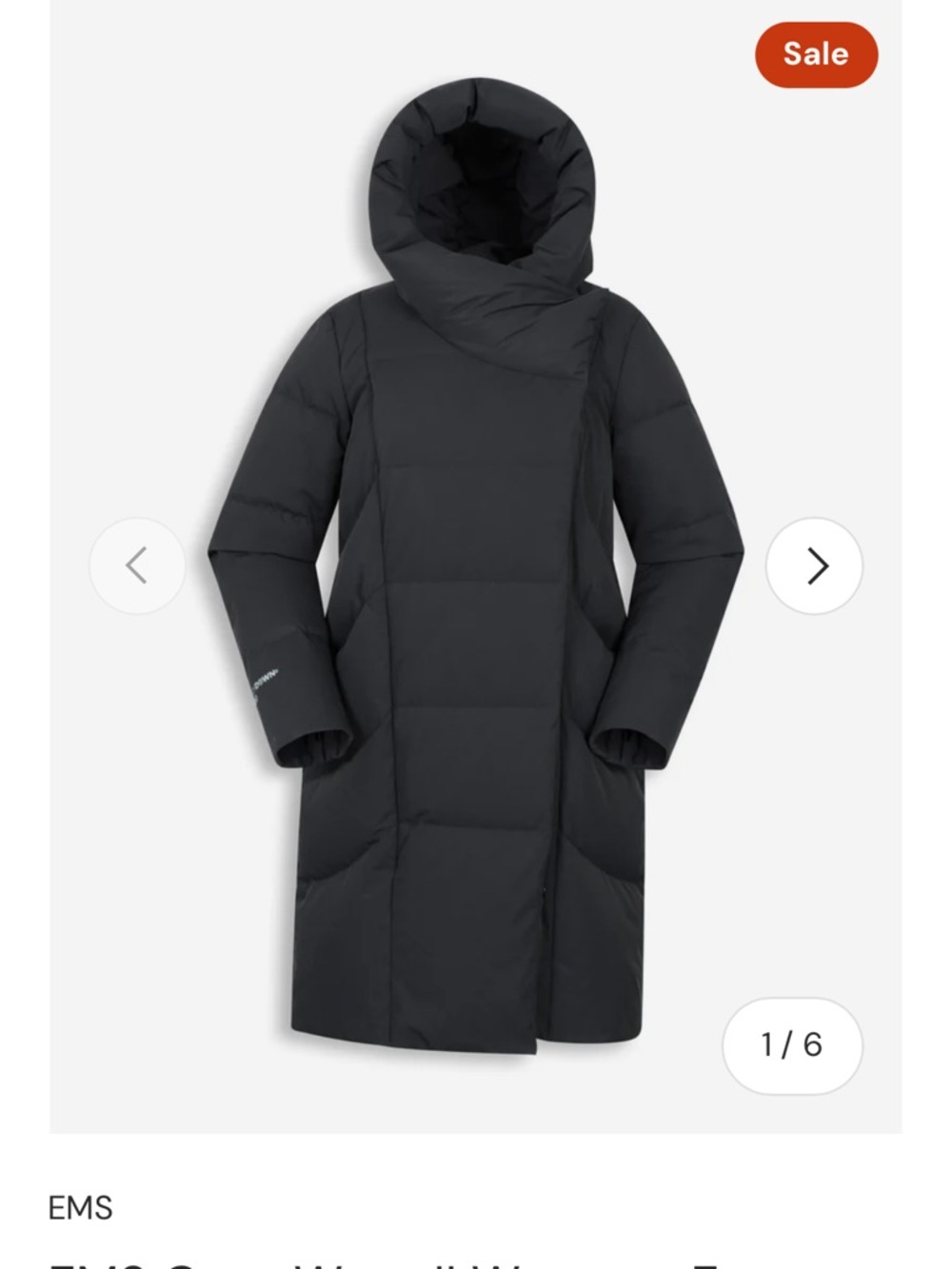 EMS Cozy Wrap II Women’s Extreme Down Jacket — Black Hooded Puffer Coat Size 16